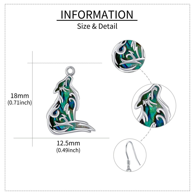 ONEFINITY Wolf Earrings For Women 925 Sterling Silver Abalone Shell
