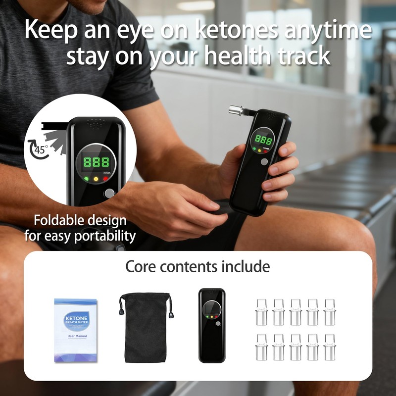 Ketone Testing Meter for Blood and Breath Analysis, Digital Display,