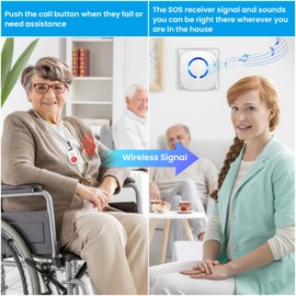 Emergency Call Button for Seniors Home Emergency Call Alarm Button 500 FT Emergency Call Bell Nursing Internal Nursing Elderly Panic Alarm Wireless SOS Alarm 1 Receiver + 1 SOS Transmitter White