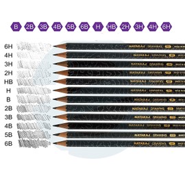 NATARAJ Artist Pencils Value Pack - B 2B 3B 4B 5B 6B H HB 2H 3H 4H 6H Grades - Draw Sketch Tone Write (12 x Graded Pencils + 1 x PATEL Black Pen)
