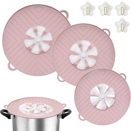 Spill Stopper Lid Cover Set of 3 – BPA-Free Silicone Pot Lid for Boil Over Protection, Multi-Size Spill Stopper for Pots and Pans, Includes 4 Hooks-Violet