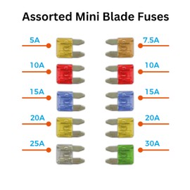 Tek Automotive Mini Blade Fuse Assortment 10 Pack - Car Fuse Set, Automotive Fuses, Blade Fuses Kit for Cars, Motorcycles, Caravans