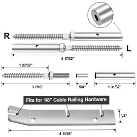BLIKA 30 Pair 1/8" Invisible Crimp Cable Railing Swage Lag Screws, Right&Left Swage Lag Screws for Stair Cable Railing System, T316 Stainless Steel, Cable Railing Hardware, Invisible Crimp Fitting