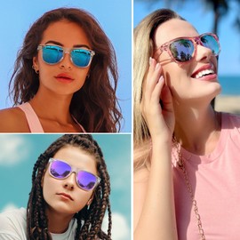 Joopin Polarized Sunglasses for Women Men UV Protection Womens Sunglasses Trendy Fashion Square Ladies Shades Mirrored for Driving Vacation Fishing(Pink Pink + Clear Purple + Clear Blue）