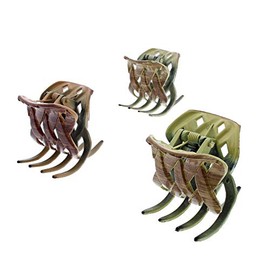 Pack of 6 Assorted Wooden Effect 4.5cm Criss Cross Hair Claws/Clamps