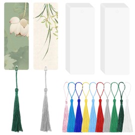 Kapokr Pack of 100 Blank Bookmarks with 100 Colourful Tassels, 14.8 x 5 cm Blank Bookmarks for DIY Gift Tags, Wedding Tags, Clothing Tags