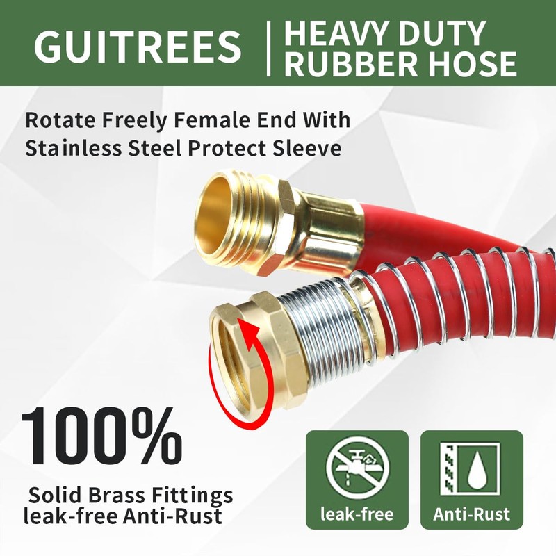Guitrees 25FT 5/8 Heavy Duty Rubber Garden Hose - 200psi