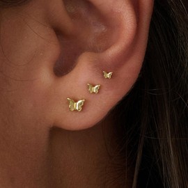 3Pcs Flat Back Earrings for Women Cartilage Earrings for Women Gold Butterfly Earring Trendy Jewelry Gifts