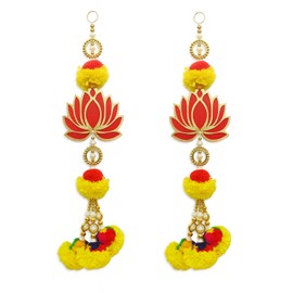 Set of 2 Lotus & Marigold Hangings Latkan for Home Diwali Decoration Wall Hangings for Temple Pooja Room Decoration | Lotus Back Dropper showpiece for Decor Ganpati, Navratri, Wedding, Ganesh Pooja