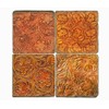 Studio Vertu, Set of 4, Tooled Leather Tumbled Botticino Marble. 4.25" Coasters