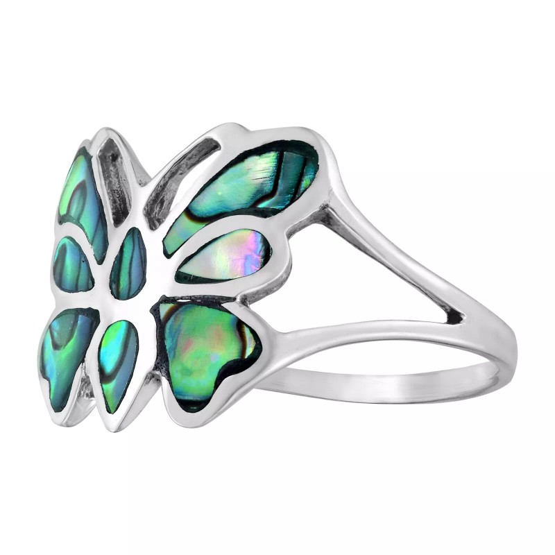AeraVida Glowing Mystic Butterfly Rainbow Abalone Sterling Silver Ring-8