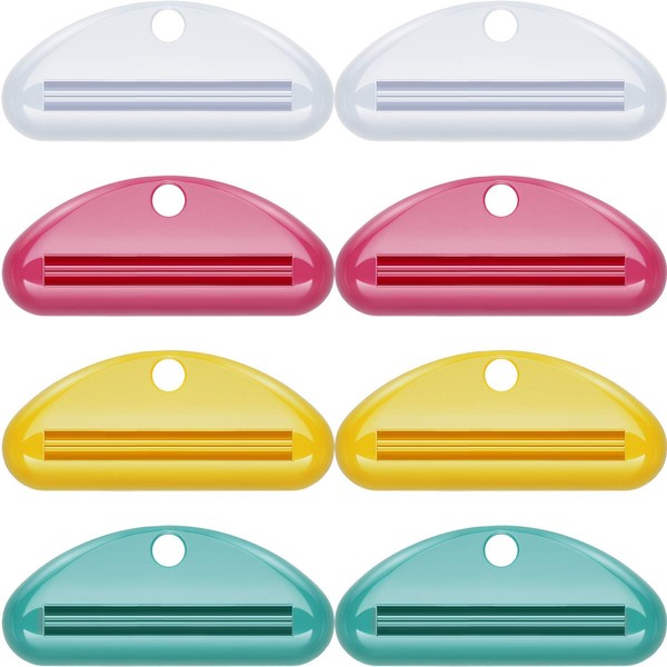 Quesuc 8 Stück Zahnpasta-Tubenpresse, Zahnpasta-Clips für Badezimmer (rot, grün, gelb, weiß)