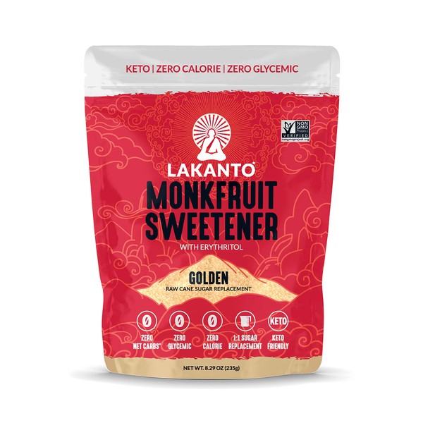 Lakanto Golden Monkfruit Sweetener - 1:1 Raw Cane Sugar Substitute, Zero Calorie, Keto Diet Friendly, Zero Net Carbs, Zero Glycemic, Baking, Extract, Sugar Replacement (Golden - 8.29 ounces)