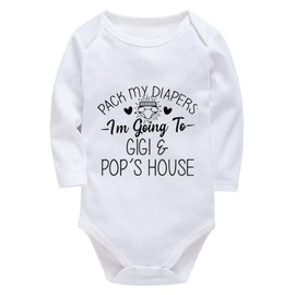 WOOYONGING Pack My Diapers I'm Going To Gigi And Pop's House Baby Onesis Long Sleeve Baby Boy Home from Hospital Outfit White Baby Girl