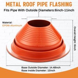Yaocom 1 Piece #7 Pipe Flashing Boot for Pipe OD 6" to 11" Silicone High Temp Flexible Roof Jack Roofing Pipe Boot Pipe Metal Roofing Pipe Flashing for Roof Vent Boot, Round Base
