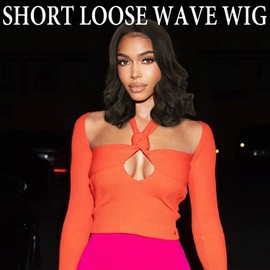 FAVE Short Loose Wave Wig Natural Brown Body Wave Wig 12 Inches Shoulder Length Curly Bob Wig Middle Part Wear and Go Wig for Beginners Synthetic Wavy Wigs for Black Women