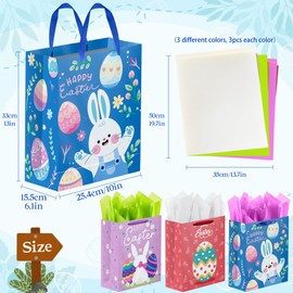 Riccioofy Easter Bags - 13" Large Gift Bags,Treat Goodie Bags with Handles,Easter Gifts for Kids,Party Decorations Favors Basket Stuffers
