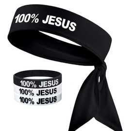 100% Jesus Sports Head Tie Headband & Silicone Wristband Soccer Fútbol Football White Black Athletics Fitness Stretch Sweatband Bandana Men's Women's Teens Youth Sweat Band Head Tie Back - Headband & Wristband: 1 Black Headband +1 White 1 Black 1 Glow Wr