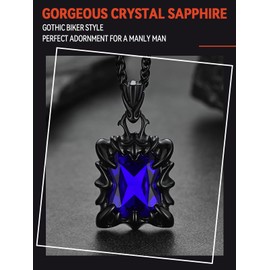 FaithHeart Gothic Black Claw Necklace, Stainless Steel Evil Pendant with Sapphire Blue Gemstone, Vintage Retro Necklaces for Dad Son