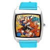 TAPORT Anime Fighters Fans Blue Leather Square Watch Strap, blue,