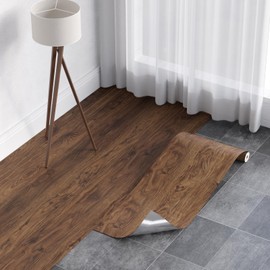 Homease Vinyl Flooring Roll 15.7"W x 118"L/ 12.9 Sq.Ft, Wood Grain Peel and Stick Floor Tiles Waterproof Wear-Resistant Vinyl Plank Flooring for Any Room, Easy DIY Flooring Solutions, Brown