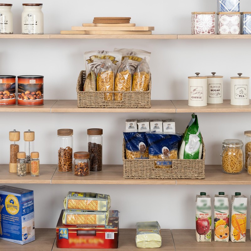 StorageWorks Pantry Baskets for Organizing, Seagrass Storage Baskets for Shelves