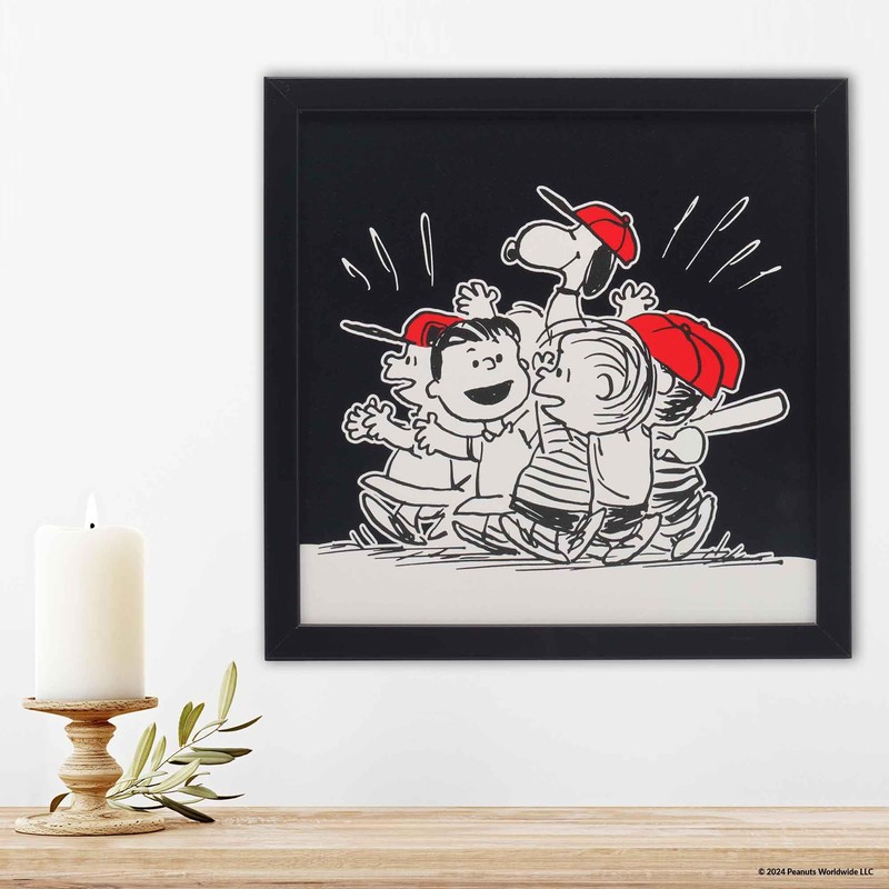 Peanuts Gang Baseball Celebration Framed Wood Wall Decor - Cute