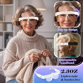 Magnifying Glasses with Lights, 5X 3.5X 2.5X 1.5X Flip-up Rechargeable Hands Free Headband Magnifying Glasses for Close Work with 3 Color Temperature,Professional Jeweler's Loupe Lighted Magnifiers W