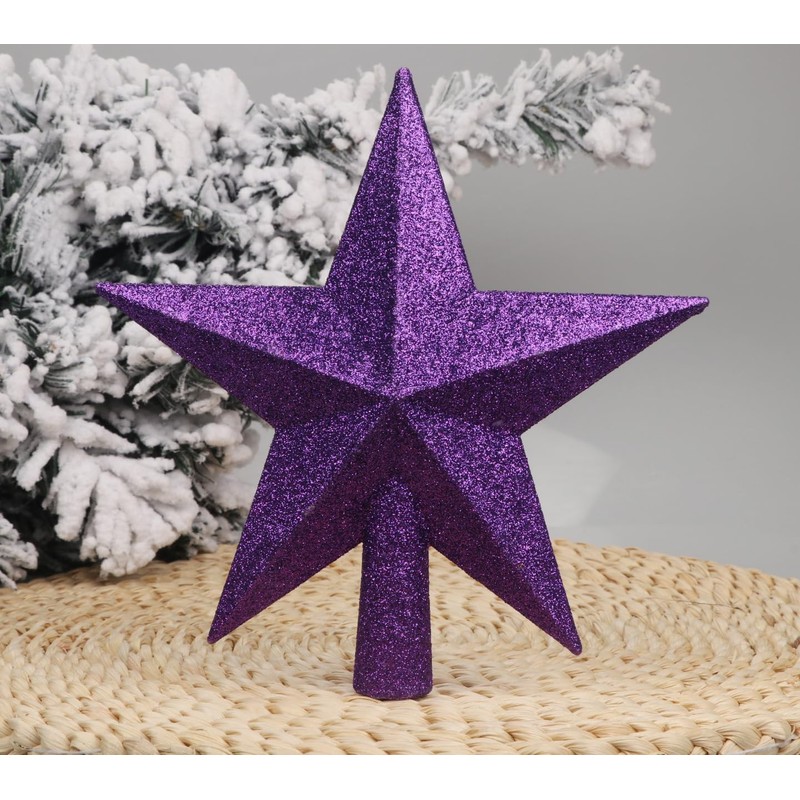 YYCRAFT Glitter Star Tree Topper Christmas Decoration-8 Inch,Purple