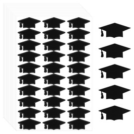 Graduation Cap Stickers, 600 PCS Black Graduations Hat Stickers 2025, Self-Adhesive Graduations Envelope Sealing Labels Sticker, Congrats Grad Cap Decals Class of 2025 for Graduation Party Decorations