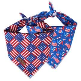 Lionet Paws 4th of July Dog Bandanas 2 Pack, American Washable Triangle Bibs Scarf Kerchief, Adjustable Holiday Scarves for Medium Large Extra Large Pets, USA & Flag