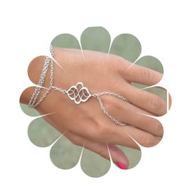 Yheakne Boho Layered Finger Bracelet Silver Slave Bracelet Hand Slave Bracelet Retro Ring Bracelet Everyday Bracelet Ring Hand Chain Jewellery for Women and Girls, Silver Metal