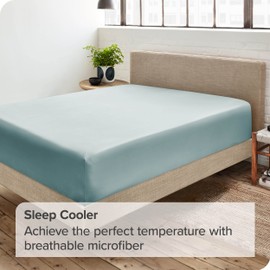 Bare Home Fitted Bottom Sheet Emperor - Premium 1800 Ultra-Soft Microfibre - Ultra-Soft Wrinkle Free - Deep Pocket - 35 CM Deep - 15" Deep - Emperor Fitted Sheet (Emperor, Light Blue)