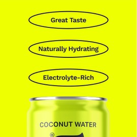 Coaqua Coconut Water, 12 Pack, Natural Electrolytes for Hydration, Naturally Sweet Electrolyte Drink Potassium, Pure Coconut Water Not from Concentrate, Fat Free, Low Sugar, 12 Fl Oz Cans