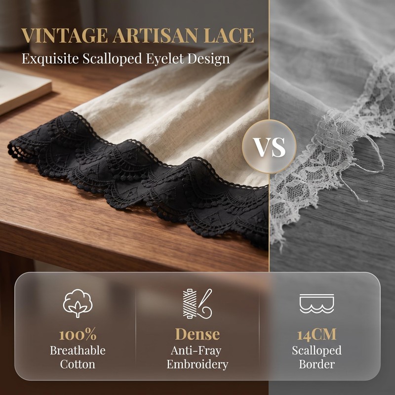 Black Embroidered Lace Trim, 14cm Width 2 Yards Soft Cotton