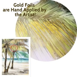 Tropical Beach Canvas Wall Art: 2 Pieces Seashore Palm Tree Artwork Ocean Sea Wave Scenery Painting Contemporary Heavy Textured Seascape Picture Teal Seaside Shoreline Prints for Bedroom