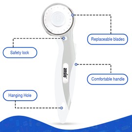 ANSIO Rotary Cutter with Safety Lock, Sewing Accessories Perfect for Cutting Fabric, Leather, Paper, Quilting, Crafting, Ergonomic Handle Rolling Cutter Perfect for Left&Right Hand, 45mm(Snow White)