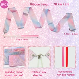 Dance Ribbons,2PCS Sparkling Dance Ribbons for Kids,78.7 inch Rhythmic Gymnastics Ribbon,Silk Dance Ribbons Wand Twirling Dancing Ribbons, for Kids Girls Adults Talent Shows Artistic Dancing Training