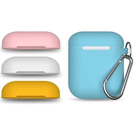 EarInTheAir AirPods Case Cover w/Keychain (Teal) + 3 Extra Lids (Pink, White, Yellow)
