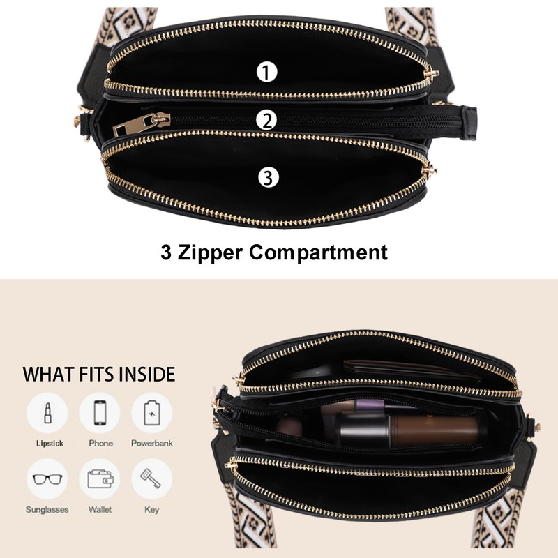 EVVE - Bolso cruzado para mujer, con triple cierre, pequeño