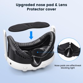 Facial Interface & Face Cover Pad for Meta Quest 3,Facial Interface Foam Cushion Replacement for Quest 3 Accessories,with Anti-Leakage Light Nose Pad and Lens Protector,Air-Circulation Design