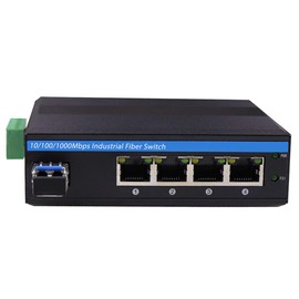OLYCOM Harsh Outdoor 5-Port Gigabit Ethernet Fiber Converter, Industrial DIN-Rail Network Switch, 100/1000Base-T to LC, Up to 20KM(with SFP Transceiver), IP40, Extreme Heat -40°～ 85°C (-40°～ 185°F)