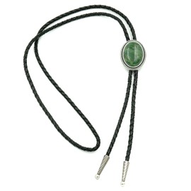 Yippo Accessories African Jade Green Stone Western Cowboy Leather Bolo Neck Tie