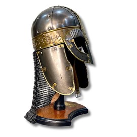 Medieval Gjermundbu Viking Helmet, Handmade Medieval Metal Helm for Men with Adjustable Strips, Viking Helmet Antique Finish (Antique Finish Viking Helnet)