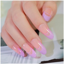 GALSPRO Long Press on Nails - Set of 24 Fake Nails with Designs in 12 Different Sizes for Perfect Fit, Cute False Nails Kit for Women with 0.07oz Nail Glue, A Double Sided Nail File & Cuticle Stick