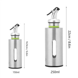 TOPINCN Stainless Steel Oil and vinegar dispenser set Cruet Glass Bottles Leak Proof Soy Sauce Sugar Vinegar Dispenser with plug Funnel(250ML)
