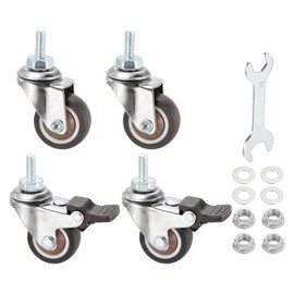 PATIKIL 1.25 Inch Stem Casters Wheel, 4Pcs Low Profile TPR Threaded Swivel Wheel 360° Quiet Rolling M6 x 15 mm Total Load 132 Lbs for Cart Furniture (2 with Brake, 2 Without)