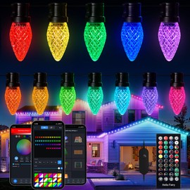 Brightown Smart C9 Christmas Lights Outdoor, 100 LED RGB C9 String Light with Remote, App Control, Music Sync, Connectable Waterproof Christmas Lights for House Tree Patio Holiday Xmas Decor