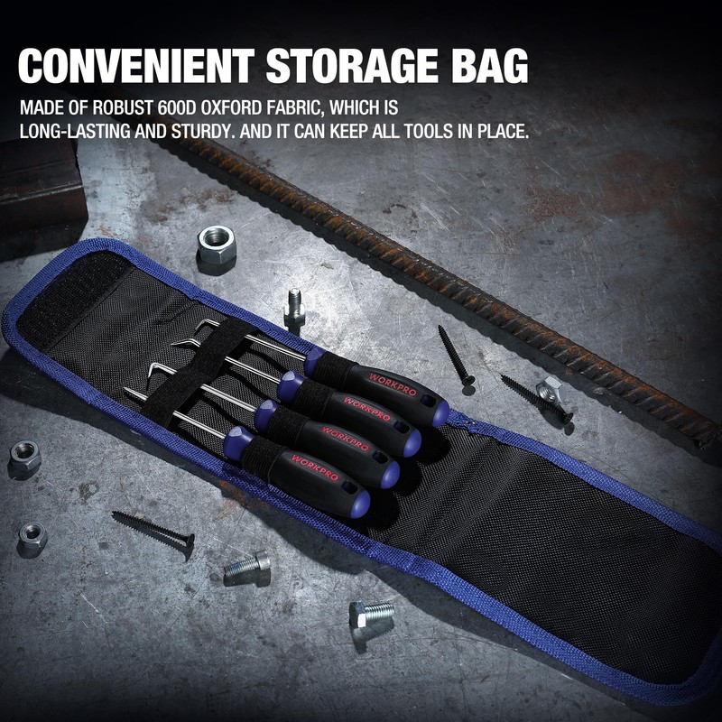 WORKPRO 4-Piece Precision Pick and Hook Set with Pouch, Angled