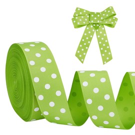 PH PandaHall 27.4m Polka Dot Farbband 3,8 cm breite grüne Bänder mit weißen Punkten Geschenkband zum Einpacken Craft Stoff Trim für Party Weihnachtsdekoration Floral Wreath Sewing Ornaments